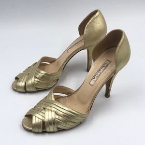 Oscar De La Renta Vero Cuoio Gold Woven Heels 37.5